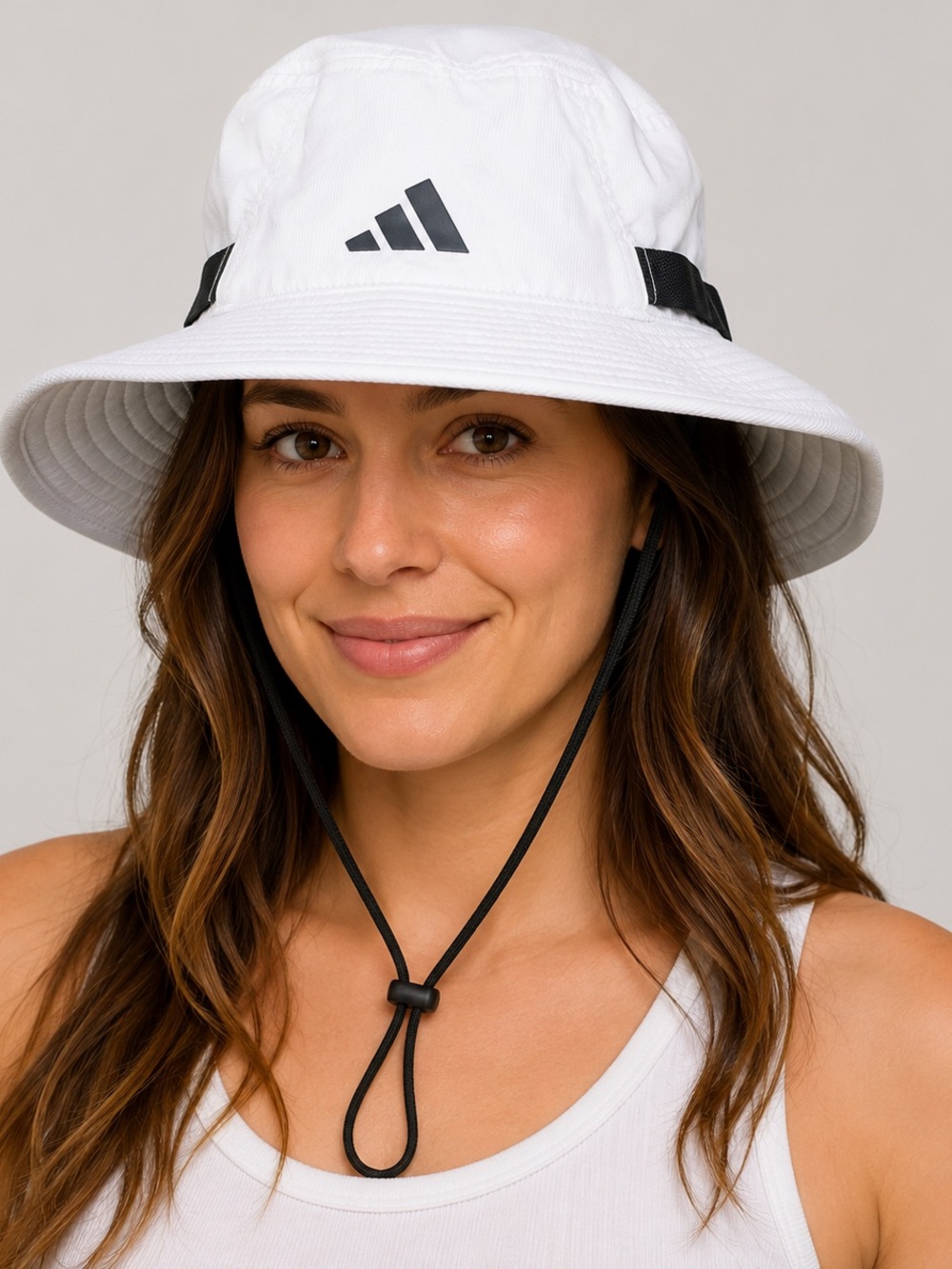 Adidas Unisex White Boonie Bucket Hat Wide Brim Adjustable Chin Strap